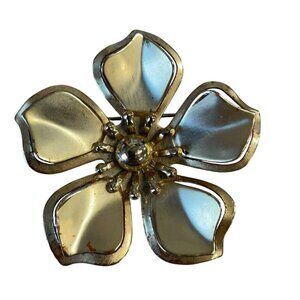 Vintage Gold Tone Flower Brooch‎ Pin 3D Mid Century